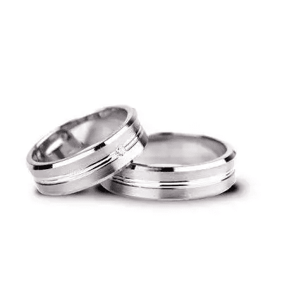 Pereche verighete aur alb cu model feather, ușurința dragostei