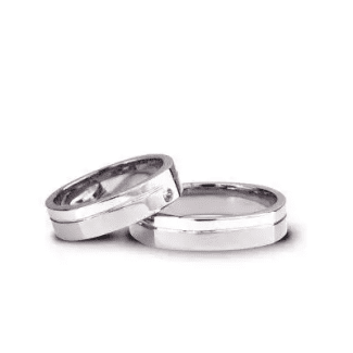 Verighete din aur alb cu profil rombic, geometrie dinamică