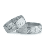 Pereche verighete aur alb cu model particle, elementaritatea dragostei