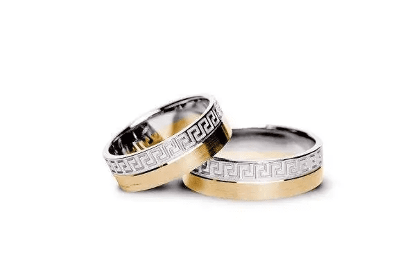 Pereche verighete aur combinat cu bandă perforată selective, transparența colorată