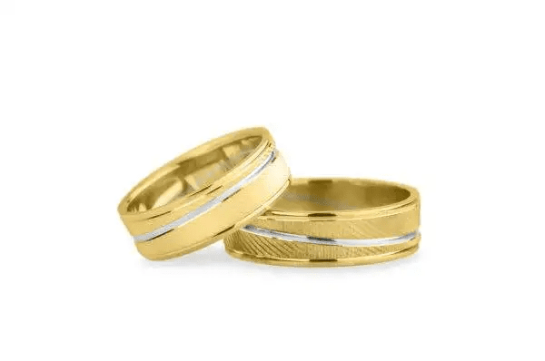 Verighete aur alb cu gradient roz spre galben, spectrumul dragostei