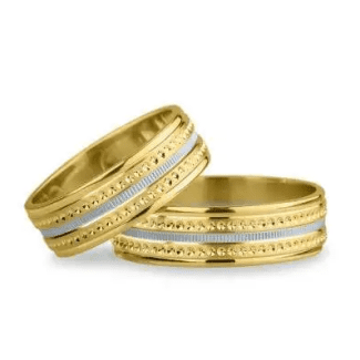 Pereche verighete aur combinat cu model fractal recursive, infinitate colorată