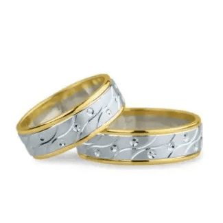 Verighete aur galben cu embedded strips alb-roz, benzile încorporate