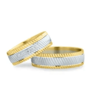 Verighete aur alb cu intersecting planes roz-galben, planele intersectante