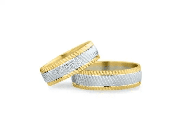 Verighete aur alb cu intersecting planes roz-galben, planele intersectante