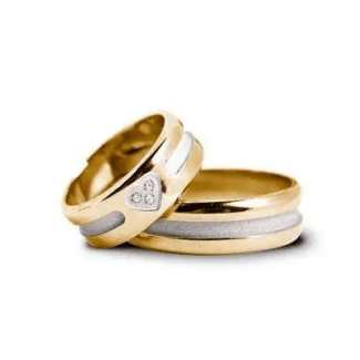 Verighete Aur Combinat 7 mm – Design în Relief, Inimă cu Pietre pentru Dama – D067