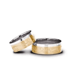 Verighete Aur Combinat cu Model Floral d615